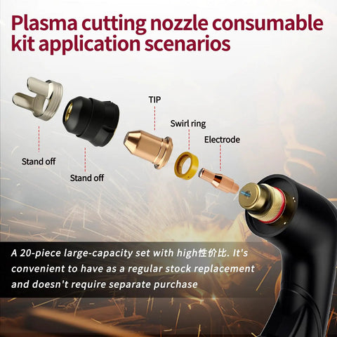 20 Pack Plasma Cutter Consumables Kit For Titanium 45 IPT45 45A Torch 10 Electrodes 56576 And 10 Nozzle Tips 56811 layout