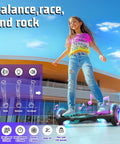 Girl enjoying Seat Attachment Kids And Adults Scooter With Adjustable Frame 23.6 To 31.4 Inches, Bluetooth & LEDs.