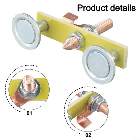 Solid Double Head Magnetic Welding Clamps With Heavy Duty Adsorption And Grounding That Grip Tight For Professional Jobs, showing detailed construction.