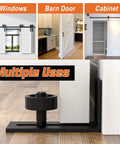Sliding Barn Door Floor Guide Kit Two Pack With Bottom Adjustable Stay Roller installed on door, showing multiple uses for smooth operation.