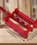 Adjustable Self Centering Doweling Jig Kit For Dead On Furniture Assembly And Heavy Duty DIY Woodworking Projects With Pro Shop Grade Clamp Drill Guide, red aluminum, 11.80in x 6.10in x 4.20in.