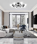 6 Light Sputnik Style Semi Flush Mount Ceiling Fixture in Black Finish for Living Room Bedroom Kitchen and Office