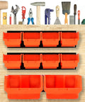 Wall Mounted Tool Organizer With Ten Bins And Three Rails, Space Saving Wall Storage Rack For Tools Nuts Bolts Screws