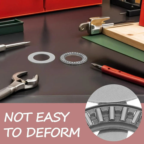 Two Pack Thrust Needle Roller Bearings With Washers, Steel Industrial Roller Parts For Automotive Auto Shop Gear, Automation Equipment, Fluid Transfer Devices, And Machine Tools With Precise Bore And Outer Diameter Fit. Steel thrust needle roller bearings with washer on workbench