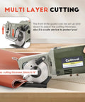 Dive into heavy duty sewing projects with this electric rotary fabric cutter showing adjustable knife-guard for cutting 20mm textiles.