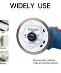 Front view of the Ultra Thin Four And A Half Inch Tile Cutter Diamond Saw Blades Set For Angle Grinder Indestructible Disc.