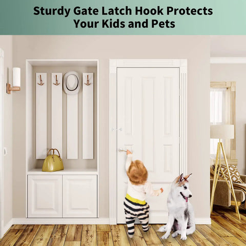 Sturdy White Barn Door Hook And Eye Latch Pair For Quick Privacy Setup Smooth Curved Design rust resistant stainless steel construction.