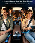 Blazing 120W USB C Car Charger With Four Ports And PD 3.0 Quick Charge for families using devices in a car.