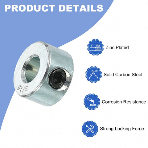 8 Piece Set Screw Shaft Collars Three Sixteenth Bore Seven Sixteenth Outside Diameter One Quarter Inch Thickness Zinc Plated Carbon Steel Locking Axle Collars For Linear Rod Guides Positioners Spacers Stops