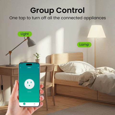 Smart Plug Mini Pack That Works With Alexa And Google Home, WiFi Outlet With Timer in bedroom controlling lamps via app