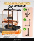 No Drill Golf Cart Rear Seat Bag Holder with adjustable multi-fit buckle, showing compatibility lengths 7.28-25.6 inches.