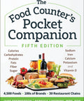 Book cover of "The Food Counter's Pocket Companion" displaying fruits, vegetables, and drinks with nutrient values listed.