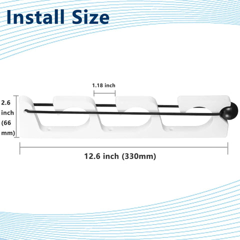 Three Rod Wall Mount Fishing Rod Holders For Garage And Wall Storage Organizer Gear Equipment Keeps Rods From Slipping And Clutter Free Easy To Install For Home Shed Or Boat Man Cave Ready showing dimensions