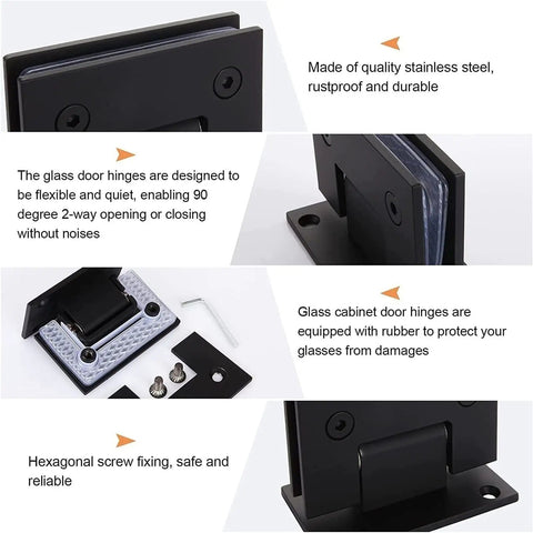 Heavy Duty Hella Sturdy Glass Door Hinges With Scratch Shield Rubber Stops For Frameless Shower Doors 90 Degree Pivot Clamps For 8 To 12Mm Tempered Glass No Sweat Setup showing durable stainless steel construction.