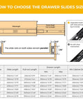 Diagram showing how to choose the drawer slides size with measurements for 22 Inch Black Soft Close Drawer Slides 20 Pack Full Extension 100Lb Capacity Side Mount Ball Bearing For Kitchen Cabinets Tough As Nails Heavy Duty Upgrade With Ultra Smooth Quiet Operation.