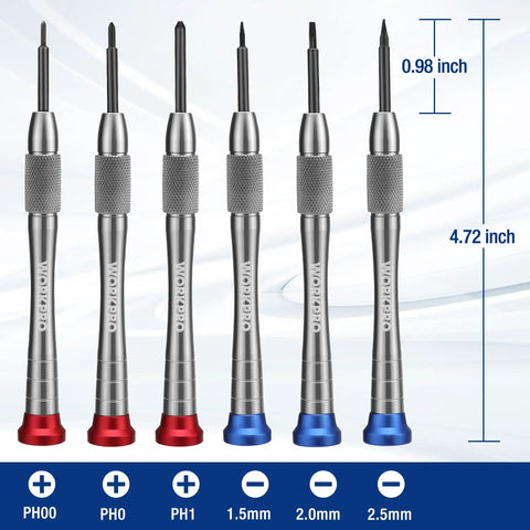 Magnetic Precision Screwdriver Set 6 Piece Mini Repair Kit With S2 Alloy Steel Bits Includes 3 Phillips PH00 PH0 PH1 And 3 Slotted SL1.5 SL2.0 SL2.5 For Phone Computer Watch Eyeglasses And Electronics