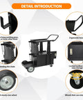 Beefy Heavy Duty Rolling Welder Cart With 360 Swivel Wheels, ergonomic handle, lockable toolbox, and extending chains
