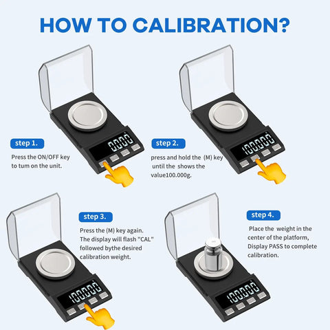 Rechargeable Precision Milligram Scale 0.001g Accuracy, 100g Capacity, Portable Pro Grade Jewelry Scale calibration steps