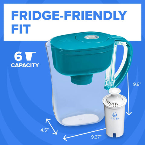 6 Cup Water Filter Pitcher With SmartLight Change Indicator, BPA Free Turquoise, Purifies Tap Water By Reducing Chlorine Taste