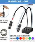 Dual Gooseneck 6W 6500K Spotlight For Microscope With 64 LED Ring Illuminator, Adjustable Light Head, 360 Degree Swivel, Lit Imaging Aid, Ultra Bright Imaging For Industrial Stereo Microscope, Camera, PCB Repair And Soldering showing dual gooseneck lamp and 64-LED ring