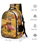 Bees And Wildflower Printed Unisex Backpack With Large Capacity, featuring beehive theme, showing side pocket and durable polyester