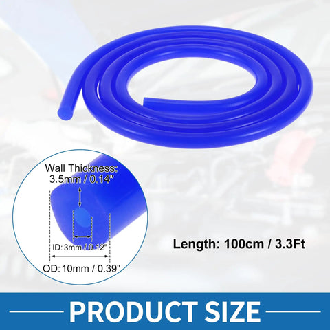 Coiled Blue Silicone Vacuum Tubing Hose For Cars And Trucks, High Temperature Vacuum Line, 3.3 Ft Long, 1/8 Inch ID, 3.5mm Wall, 10mm OD