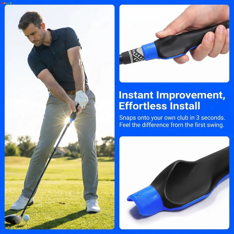 Man using Pro Grade True Grip Trainer 2.0 Golf Grip Trainer For Right Hand on golf course with ergonomic training aid.