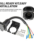 7 Way RV Trailer Light Connector Socket 7 Pin Wiring Harness with Mounting Bracket, wiring and screws shown