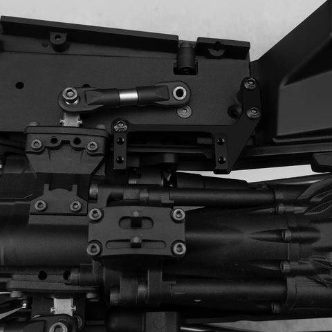 One Tenth RC F10 CNC Aluminum Portal Axle Servo Mount Low Center Of Gravity For One Tenth RC Crawlers Upgrades Fits VS4 10 Vanquish Phoenix F10 Portal Axle LCG Chassis installed on a model.
