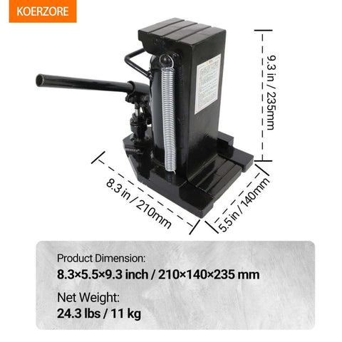 Dual-Function 2.5 Ton Toe Jack and 5 Ton Heavy-Duty Hydraulic Floor Jack With 2-In-1 Lifting, black steel design, dimensions visible