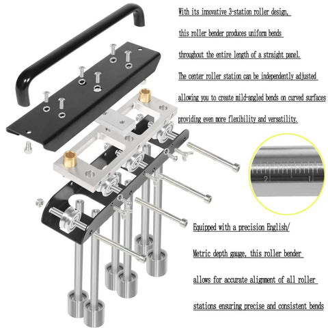 Three Station Edge Roller Bender for Sheet Metal Beading with 0 to 90 Degree Range, handles 29-22 gauge steel, detail view