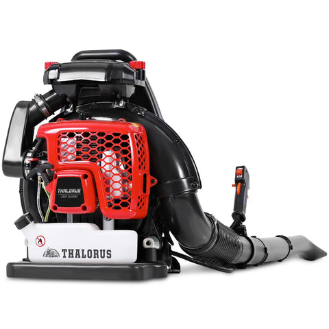 63Cc Beast Gas Backpack Leaf Blower With 205 MPH Airflow And 665 CFM, red and black design, ergonomic harness visible