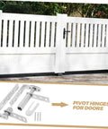 White wooden gate with black handle shown with pivot hinges for doors, ideal for concealed cabinets and modern interior doors.
