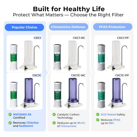 Countertop Water Filter System With Carbon Block Cartridge, See Through Housing For Easy Filter Checks, 2.5 By 10 Inch Size