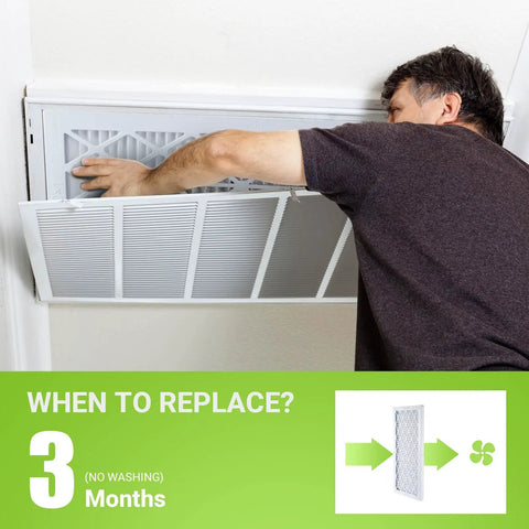 Person replacing Six Pack 10x20x1 Air Filter MERV 11 MPR 1000 with white ABS frame, showing easy installation.