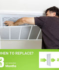 Man replacing air filter in HVAC system; Air Filter 20x20x1 6 Pack With ABS White Frame MERV 11 MPR 1000.
