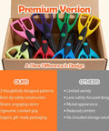 12 Pack Decorative Edge Craft Scissors With 12 Kid Approved Patterns For Kids Age 4 Plus Bright Handle Colors Make It Easy To Pick A Pattern, Creating Zigzag Scallop Wave Crinkle Borders For Cards Journals Scrapbooks And DIY Projects. 12 colorful plastic kid craft scissors in a box