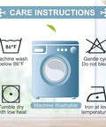 Care instructions for curtains: machine wash below 86°F, gentle cycle, do not bleach, tumble dry low, iron at low temperatures.
