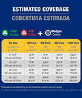 Chart showing estimated coverage for LASH Tile Leveling System Part A Clips For One Sixteenth Inch Grout 1000 Pack with tile sizes.