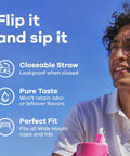 Man holding 40 Oz Insulated Stainless Steel Water Bottle With Wide Mouth And Leakproof Straw Cap against blue sky