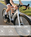 Cyclist riding a high-performance bike with a focus on easy handling, lightweight design, waterproof features, and easy installation.