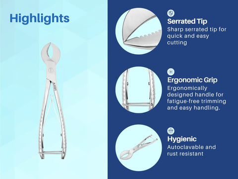 7.5 Inch Crescent Style Coral Cutters with serrated tip, ergonomic grip, and hygienic design for reef and marine aquariums.