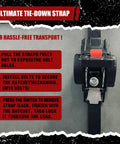 Close-up of 4 Pack Auto-Retractable Ratchet Tie Downs 1 Inch by 12 Foot Cargo Straps showing ratchet mechanism and instructions.