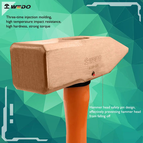 Beryllium Copper Hammer from 9 Piece Non Sparking Tool Set With Beryllium Copper Tools, showing safety pin design, orange handle.