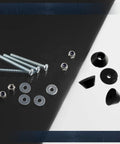 All In One Round Furniture Glide Kit in Black Plastic with 4 glides, 4 M3 screws, 4 locking nuts, and 4 washers for easy install