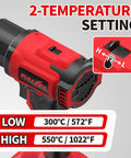 Cordless Heat Gun With Fast Heating Up To 1022F 550C, Lightweight Portable Hot Air Tool Kit With 2x4.0Ah Batteries And 5 Nozzles, Boss Level Performance For Shrink Tubing PVC Wrap Crafts Red with temperature setting feature