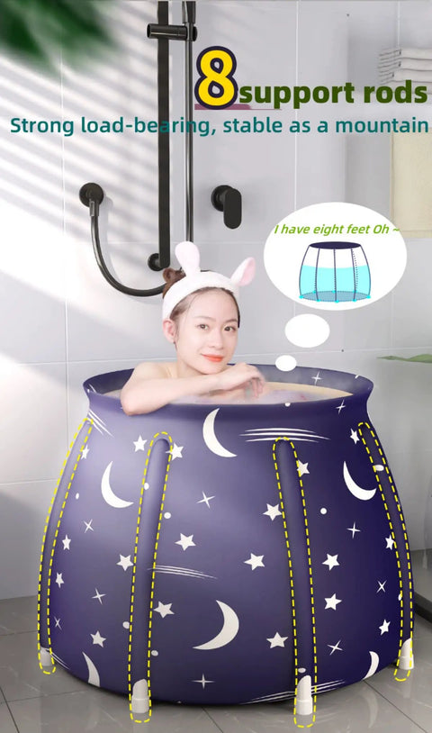 Foldable Portable Bathtub With Thickened Insulation And Double Drainage For Small Spaces shown in bathroom setting