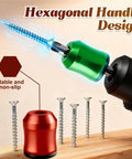 Magnetic Ring For Screwdriver Head Must Have Anti Slip Detachable Universal Fit For Electric Screwdrivers Drills And Impact Wrenches Your Go To Tool For Home Repairs And Woodworking showing hexagonal handle design and screws.