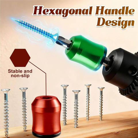 Magnetic Ring For Screwdriver Head Must Have Anti Slip Detachable Universal Fit For Electric Screwdrivers Drills And Impact Wrenches Your Go To Tool For Home Repairs And Woodworking showing hexagonal handle design and screws.