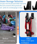 2 Pack Wall Mount Jack Stands Organizer For Floor Jacks Universal Car Jack Holder mounted on wall with floor jack